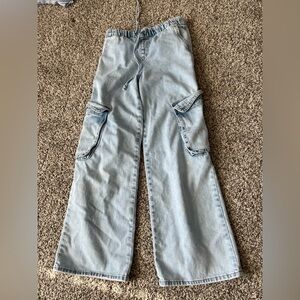 Tractr Light Blue Cargo Wide-Leg Jeans